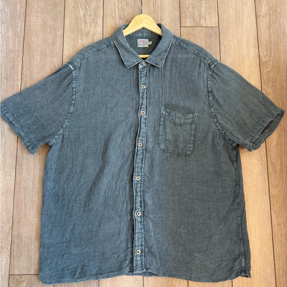 Faherty 100% linen short sleeve shirt | size extra large | green/grey